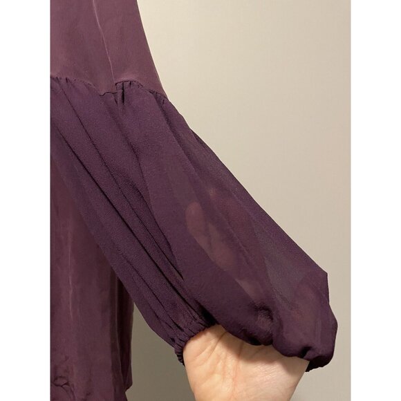 Nanette Lepore Purple Silk Blouse with Bows and Romantic Sleeves, Size 6 - Picture 9 of 9